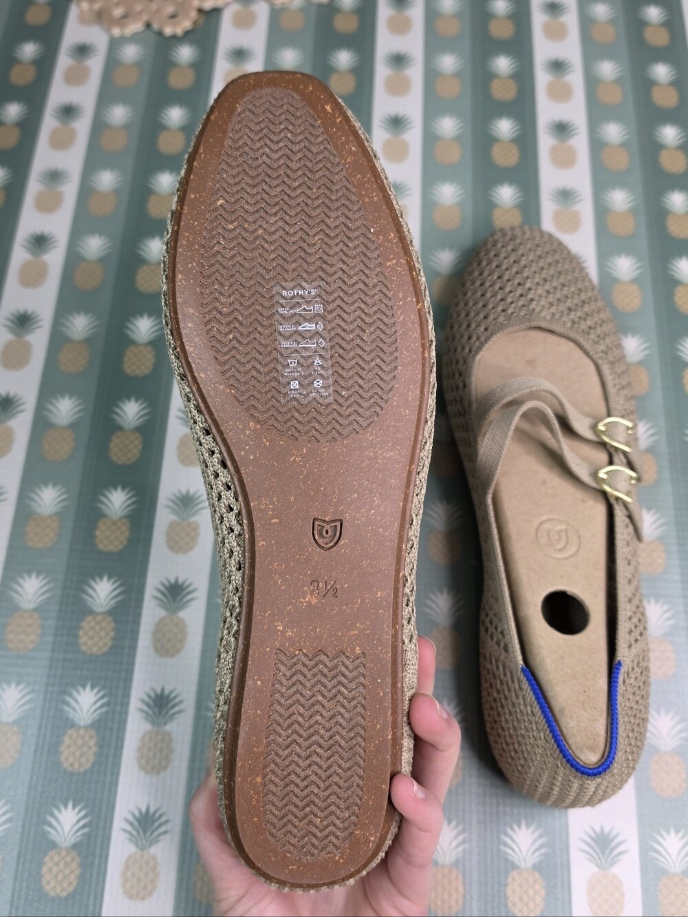 Rothys The Double Buckle Mary Jane in Dune Mesh - Picture 6 of 9
